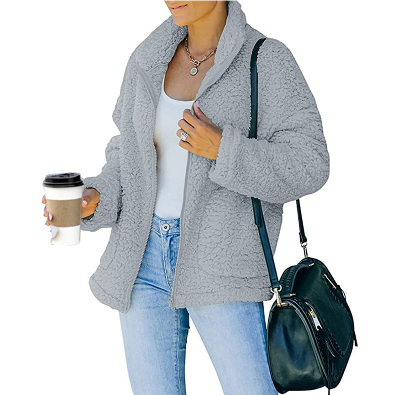 Damen kuschelige Fleecejacke mit Oversized-Schnitt und tiefem Kragen Stalluxe