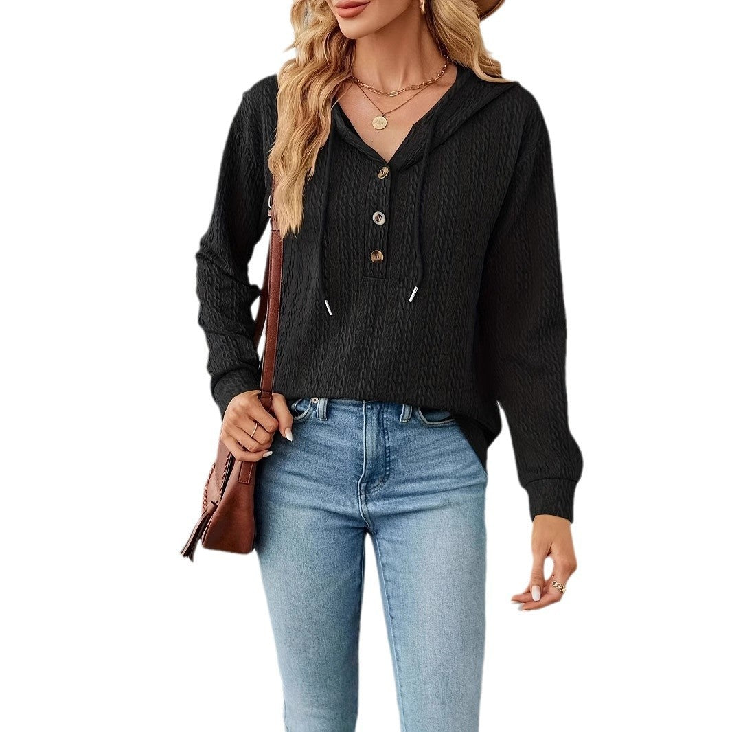 Damen lässiger Kapuzenpullover mit strukturiertem Gewebe und dekorativen Knopfdetails Stalluxe