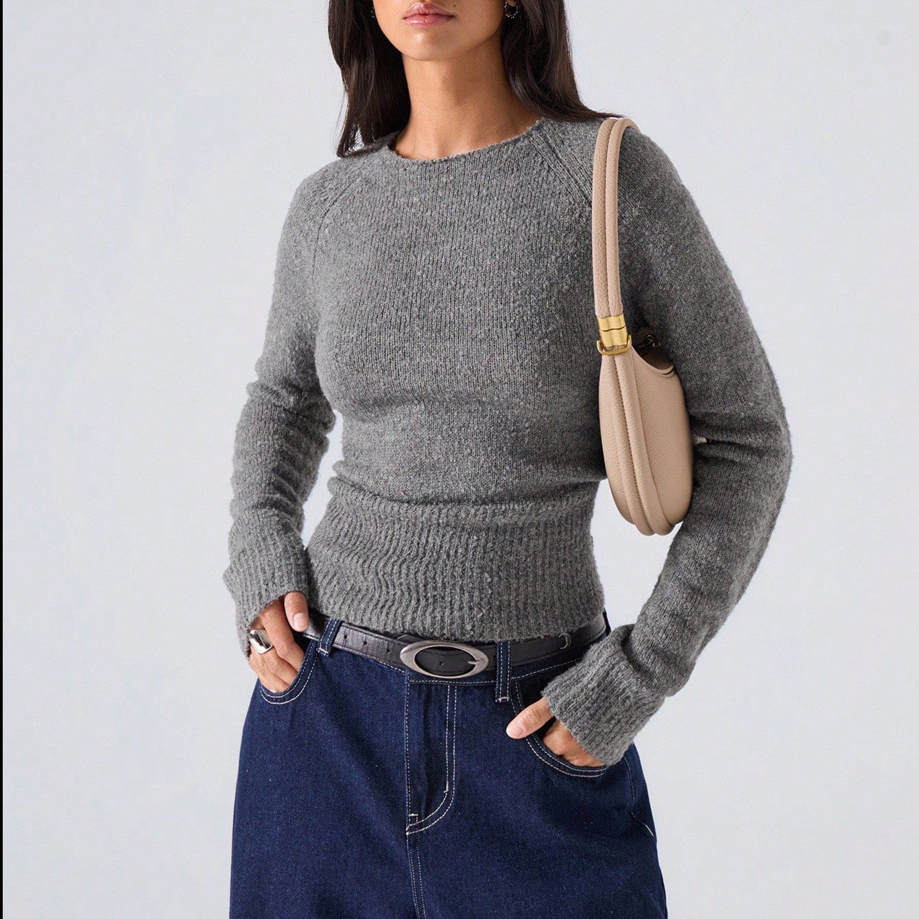 Damen Strickpullover mit geripptem Saum und bequemem Schnitt Stalluxe
