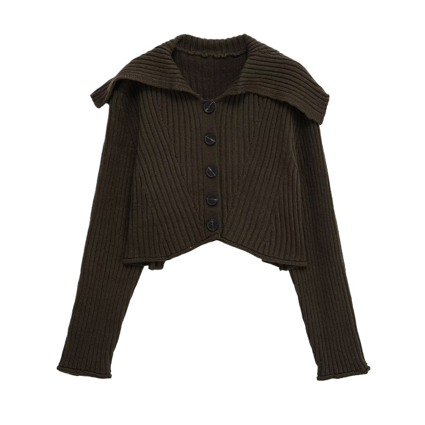 Damen cropped Strickjacke mit großem Kragen und Knopfverschluss Stalluxe