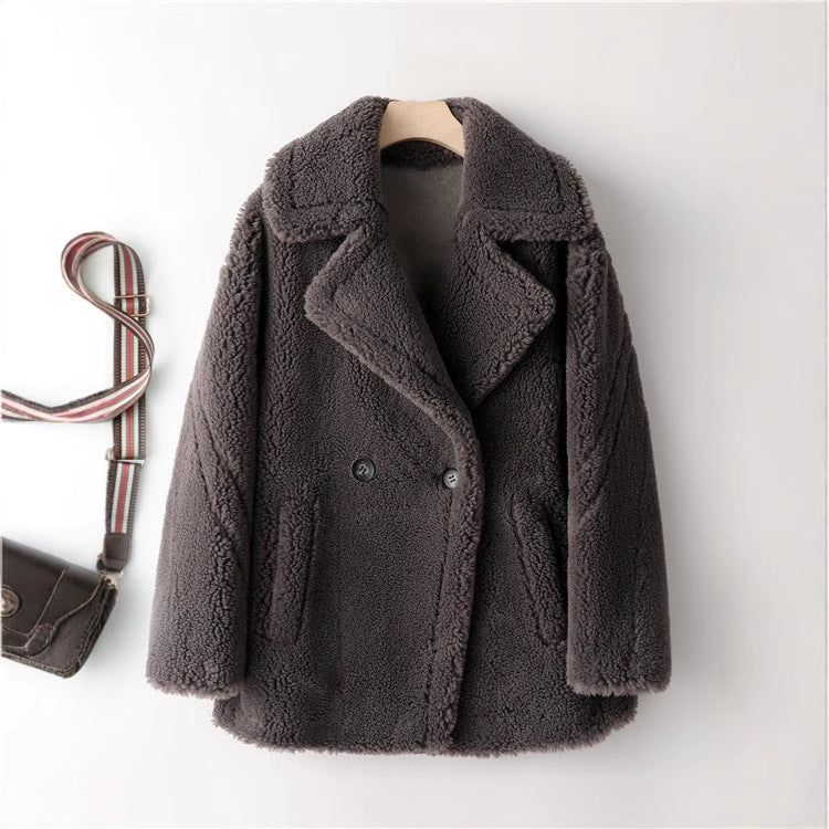 Damen kuscheliger Teddycoat mit doppelter Knopfleiste und Taschen Stalluxe