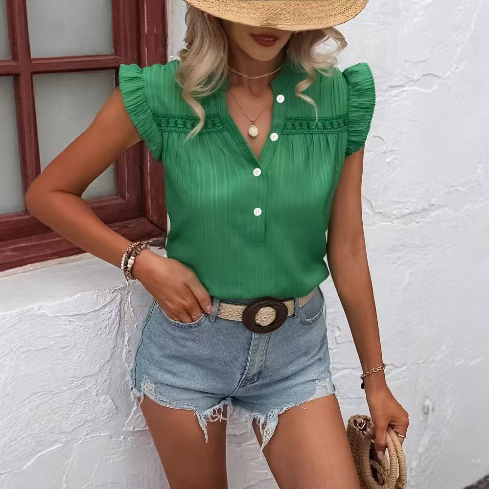 Damen Kurzarm Bluse mit Rüschendetails und Knopfverschluss Stalluxe