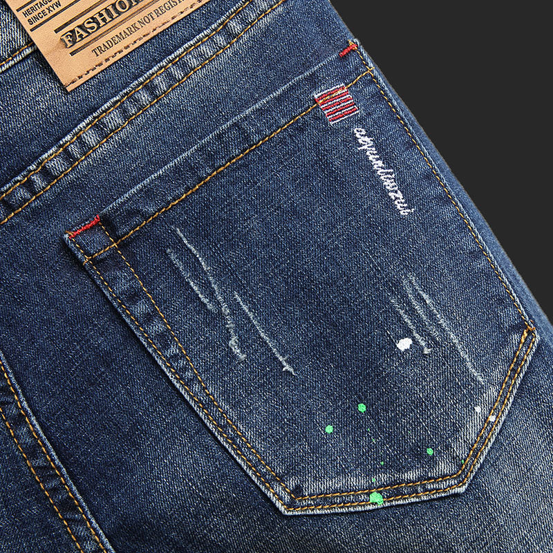 Herren Ripped Denim-Jeans mit kontrastierenden Details und schmalem Schnitt Stalluxe