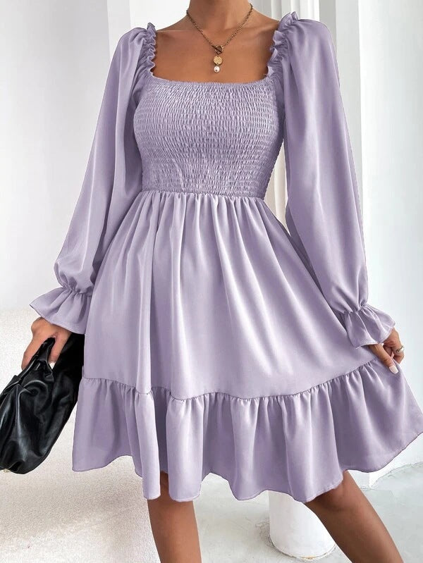 Damen Puffärmel Kleid mit Rüschendetails und elastischem Oberteil Stalluxe