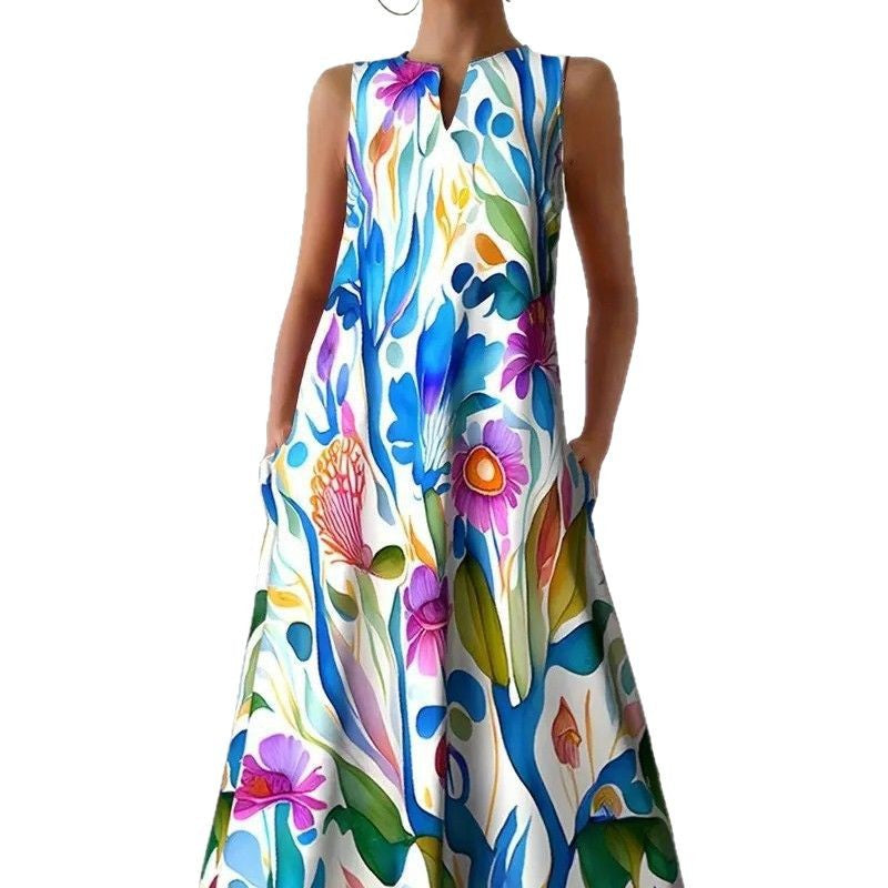Damen Maxikleid mit buntem Blumendesign Stalluxe