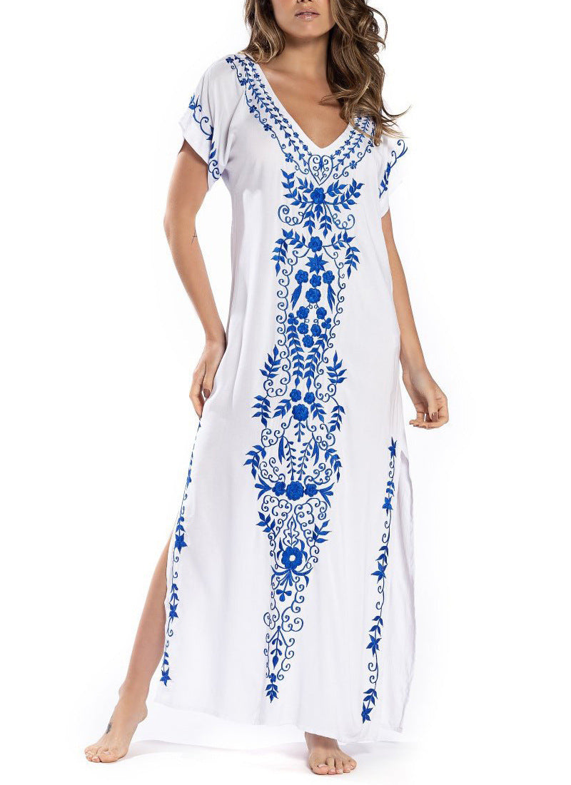 Damen Lange Strandrobe mit kunstvollen Stickdetails Stalluxe