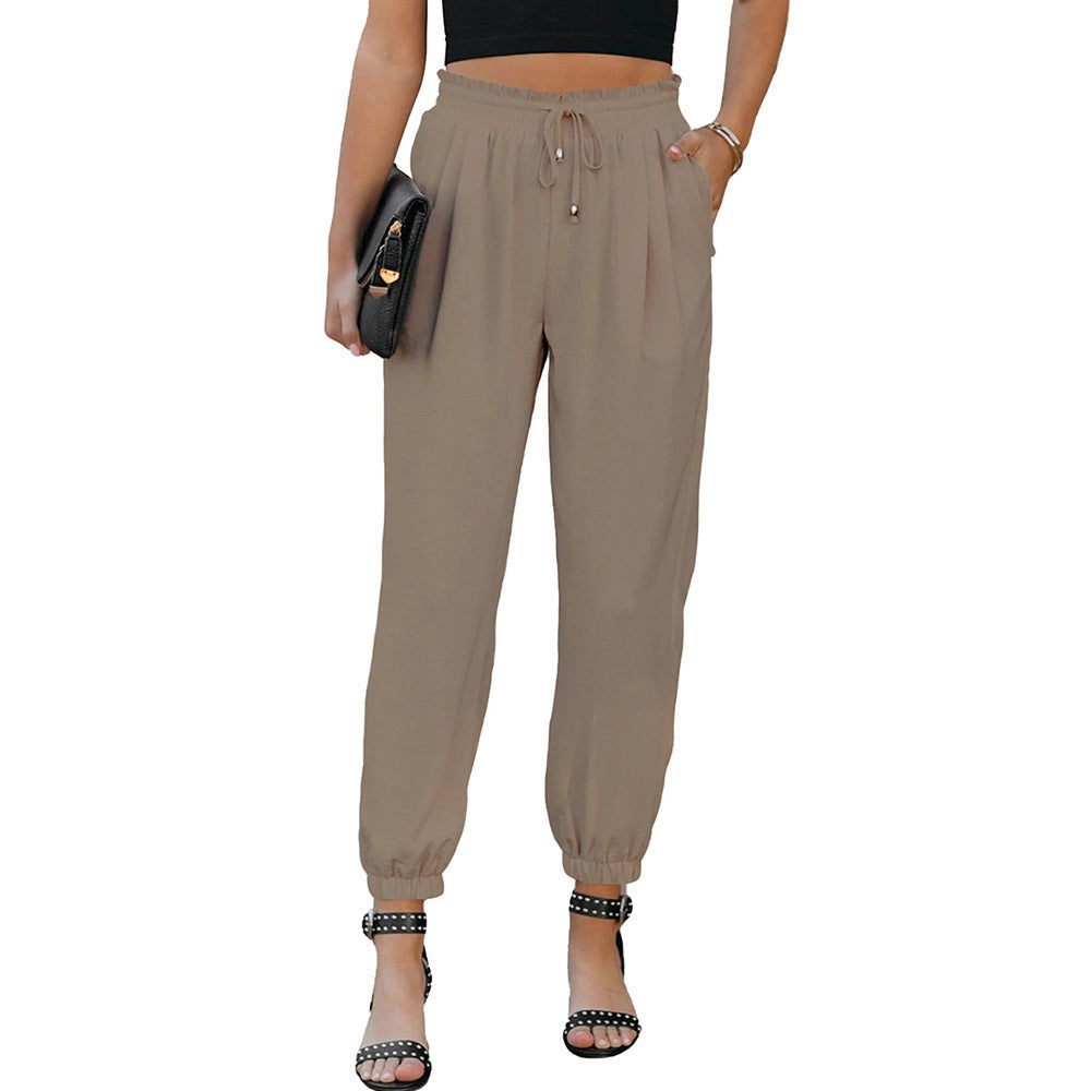 Damen Sportliche Chinohose mit elastischem Bund und seitlichen Taschen Stalluxe Khaki