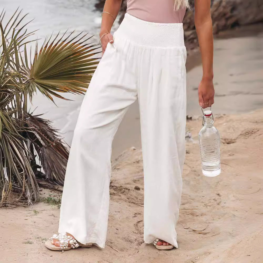 Damen Sommerliche Weite Leinenhose mit elastischem Bund Stalluxe