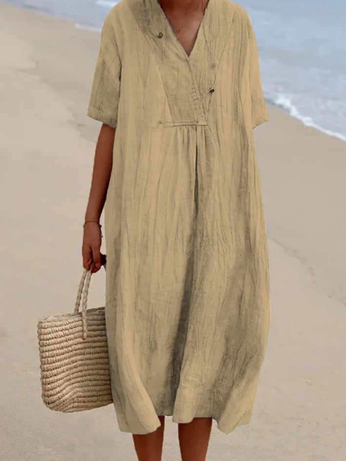 Damen Lässiges Strandkleid mit V-Ausschnitt und weit geschnittenem Design Stalluxe