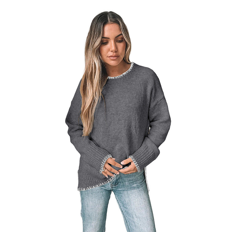 Damen Strickpullover mit dekorativem Saum und weiten Ärmeln Stalluxe