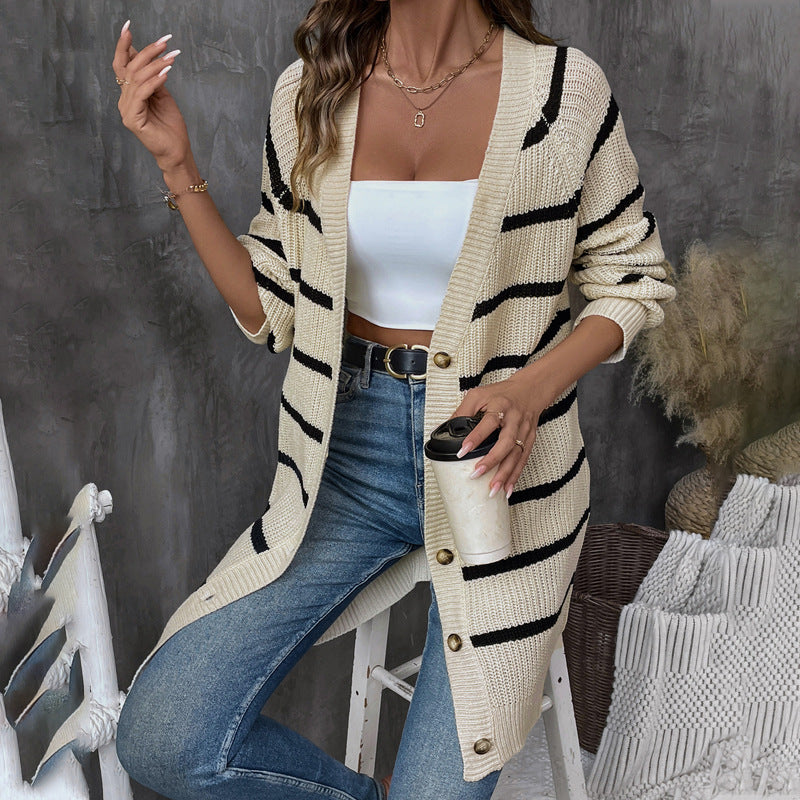 Damen Offene Strickjacke mit Streifenmuster Stalluxe
