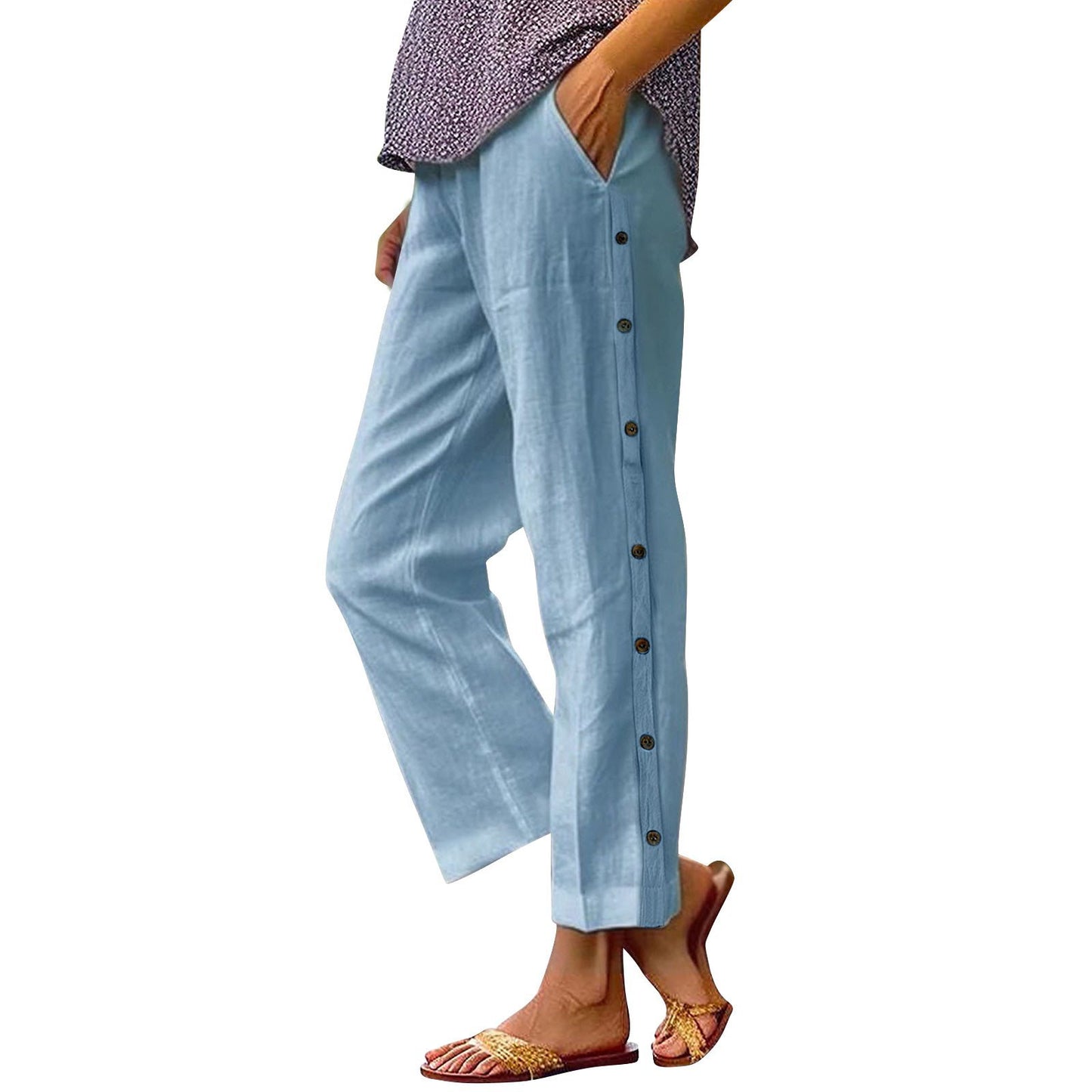Damen Bequeme Leinenhose mit Knopfdetails Stalluxe