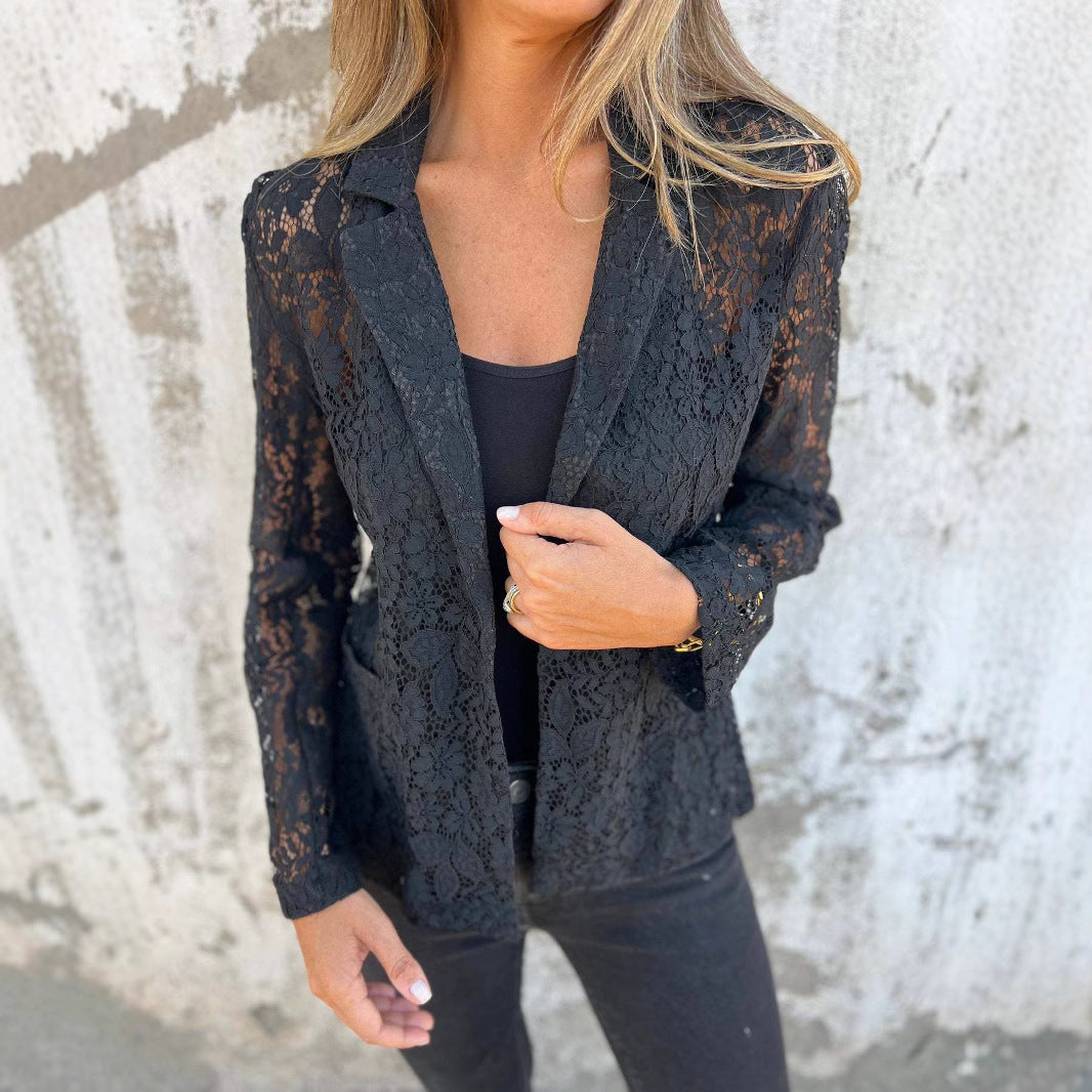 Women's Sheer Lace Blazer Stalluxe