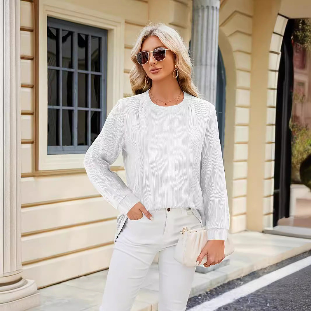 Damen Elegante Langarmbluse mit feinem Rippstruktur und modischen Seitenschlitzen Stalluxe