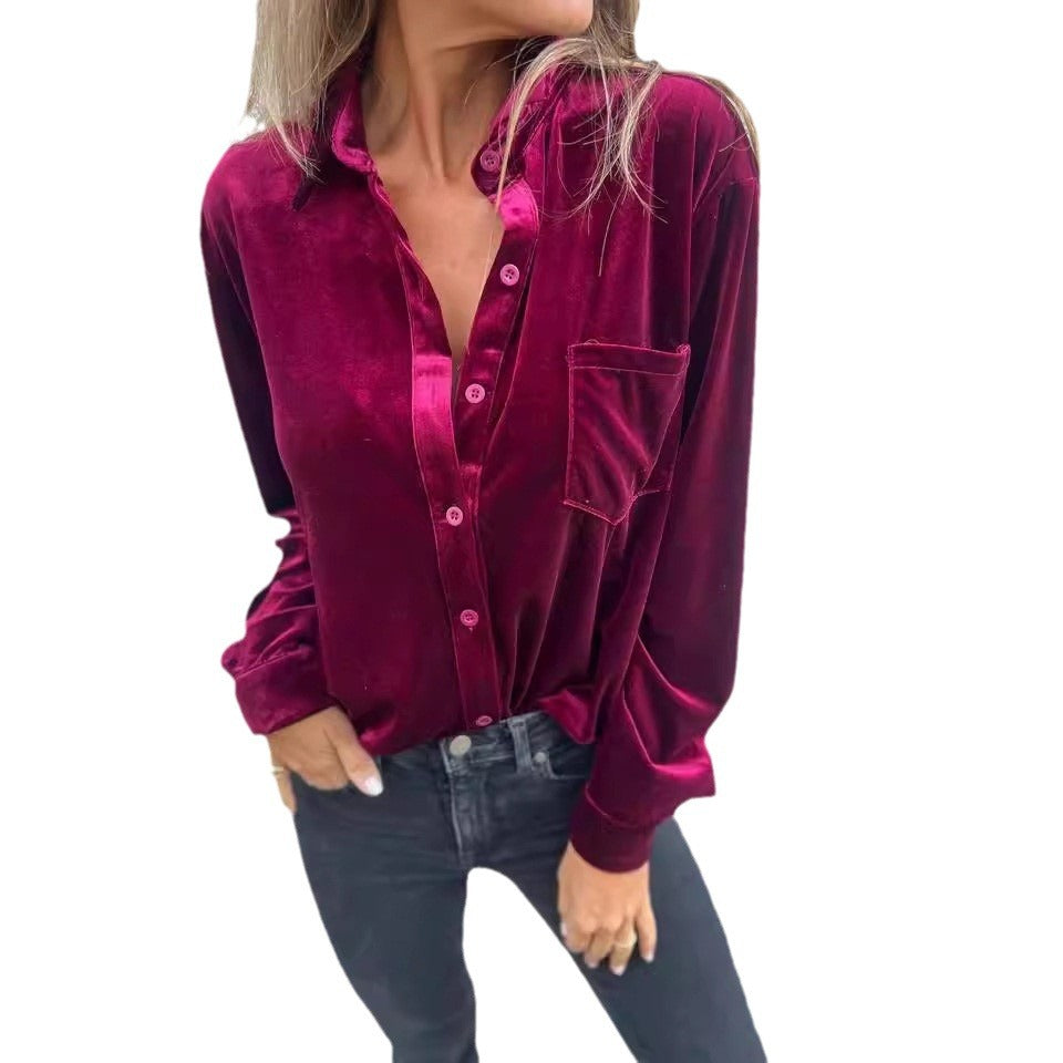 Women's Luxurious Velvet Button-Up Shirt Stalluxe