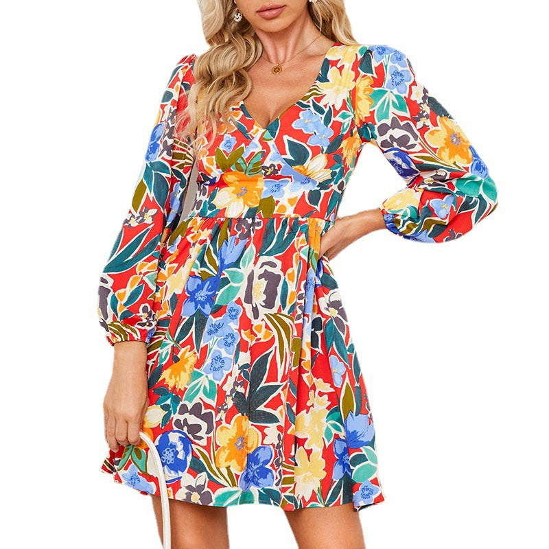 Damen Minikleid mit schmalem V-Ausschnitt und langen Puffärmeln Stalluxe