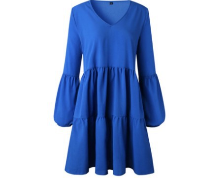 Damen fließendes Sommerkleid mit V-Ausschnitt und voluminösen Ärmeln Stalluxe