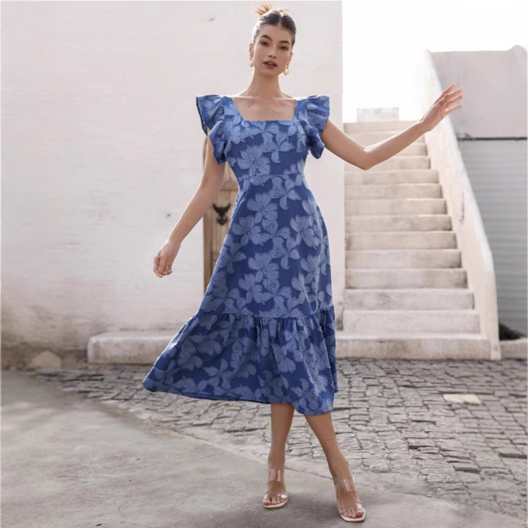 Damen Maxikleid mit floralem Streifenmuster und taillierter Silhouette Stalluxe