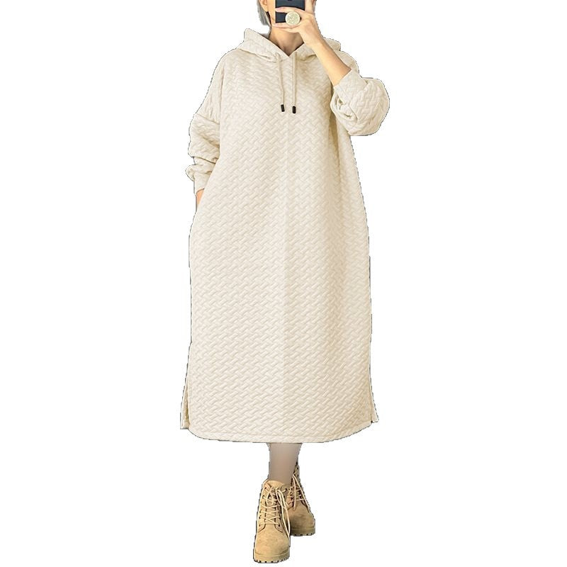 Damen lässiges Sweatshirt-Kleid mit Kapuze und seitlichen Schlitzen Stalluxe