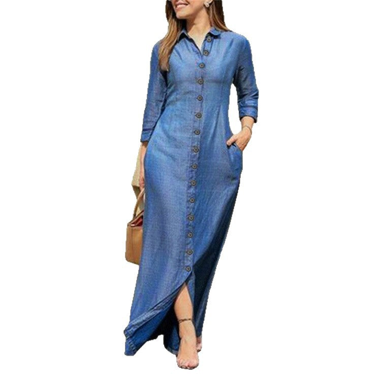 Damen lässiges Maxikleid mit funktionalem Knopfverschluss und praktischen Seitentaschen Stalluxe