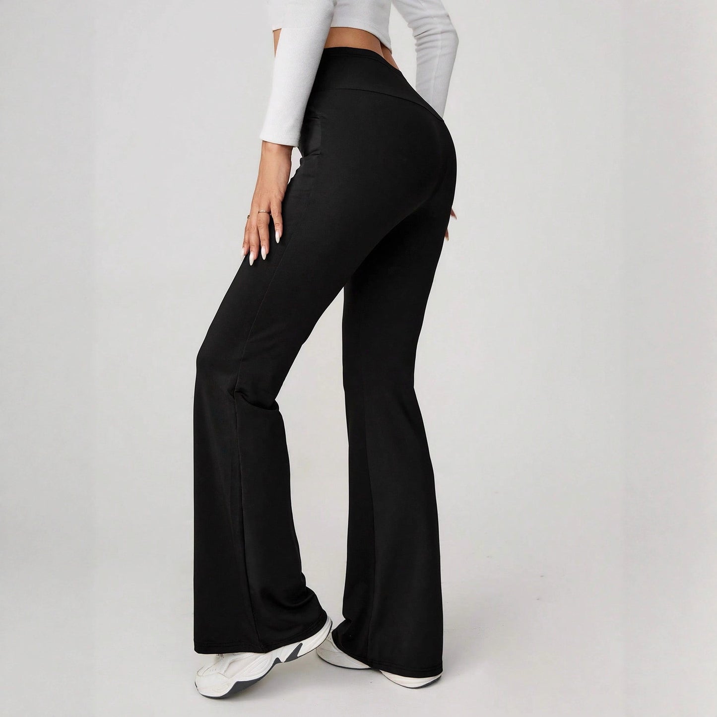 Damen High-Waist Sporthose mit weitem Bein und elastischem Bund Stalluxe
