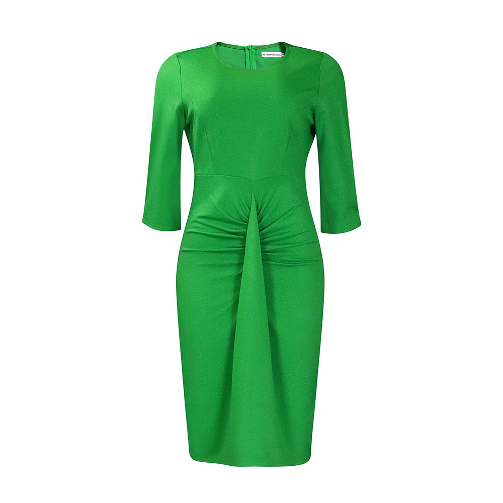 Damen figurbetontes Kleid mit Faltenwurf und 3/4-Ärmeln Stalluxe