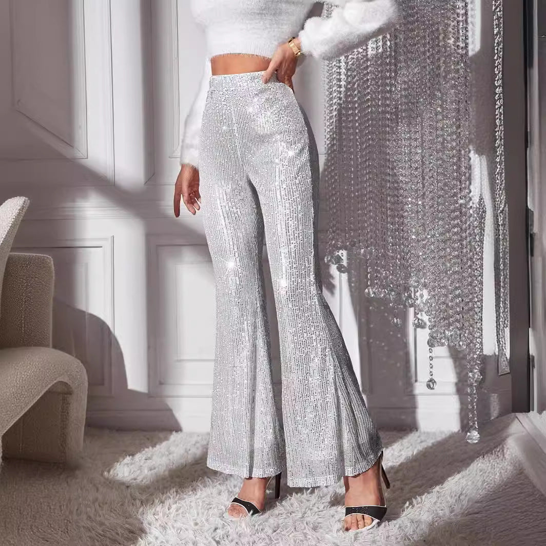 Damen Elegante Hochwasserhose mit Glitzer-Details Stalluxe