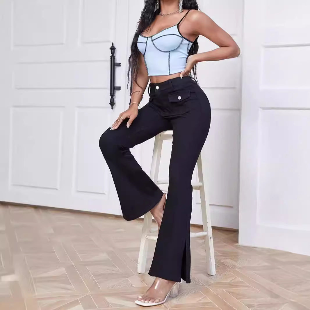 Damen Flared Jeans mit seitlichen Schlitzen und praktischen Taschen Stalluxe