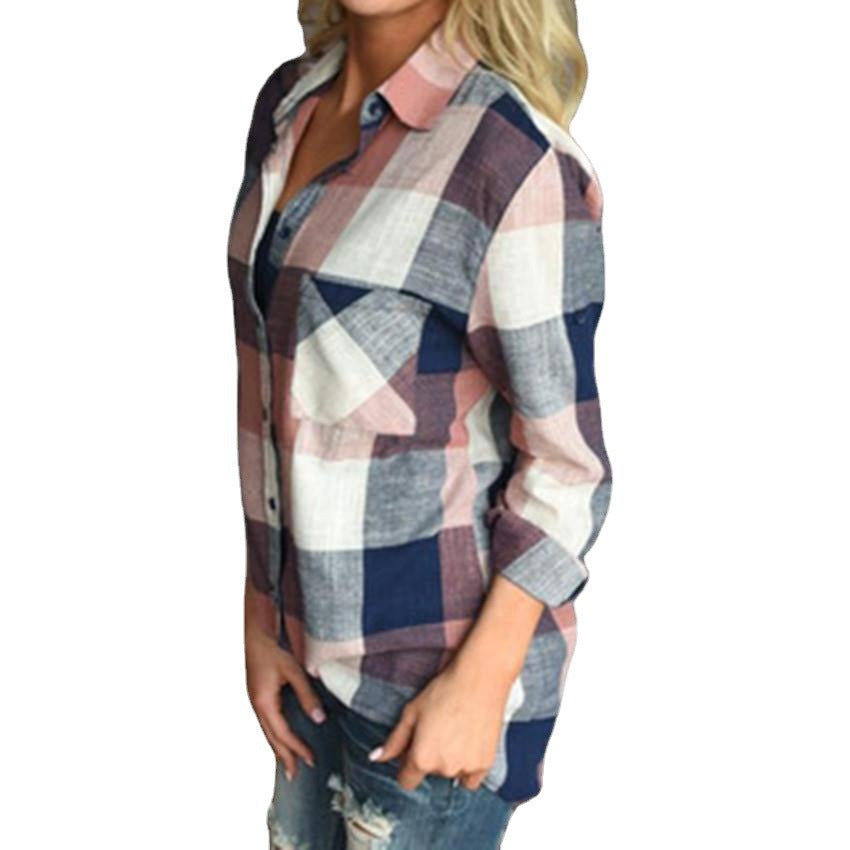 Damen Karierte Bluse im lässigen Oversized-Stil mit langen Ärmeln und Knopfdetails Stalluxe
