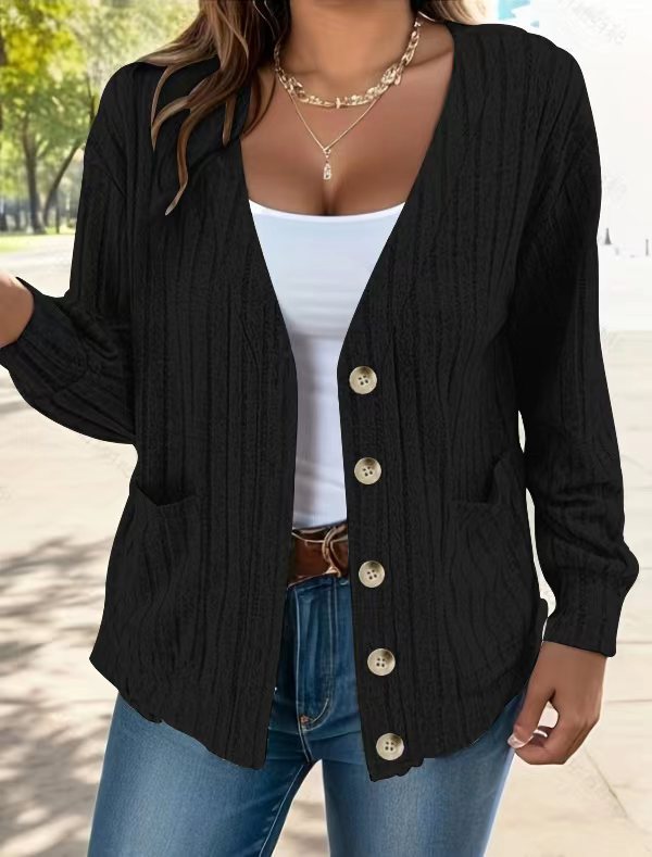 Women's Textured Button-Up Cardigan Stalluxe