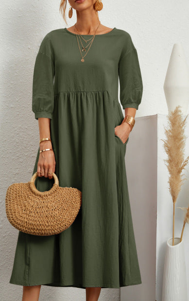 Damen Maxikleid mit eleganter Taillierung und voluminösen Ärmeln Stalluxe