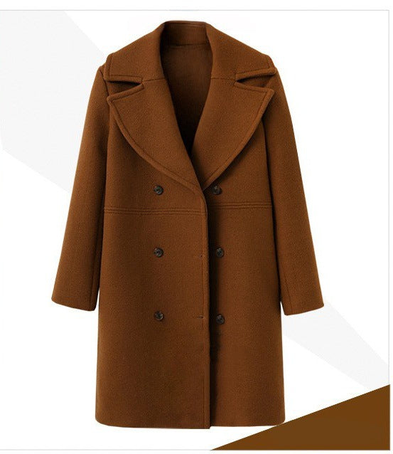 Damen Eleganter Doppelreiher-Wollmantel mit weitem Kragen und praktischen Taschen Stalluxe