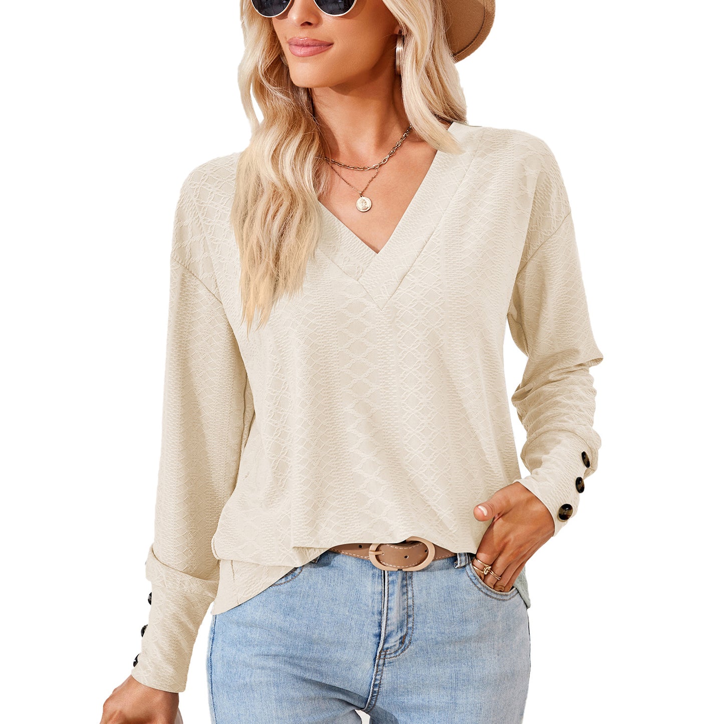 Damen Langarmbluse mit raffiniertem V-Ausschnitt und strukturiertem Design Stalluxe
