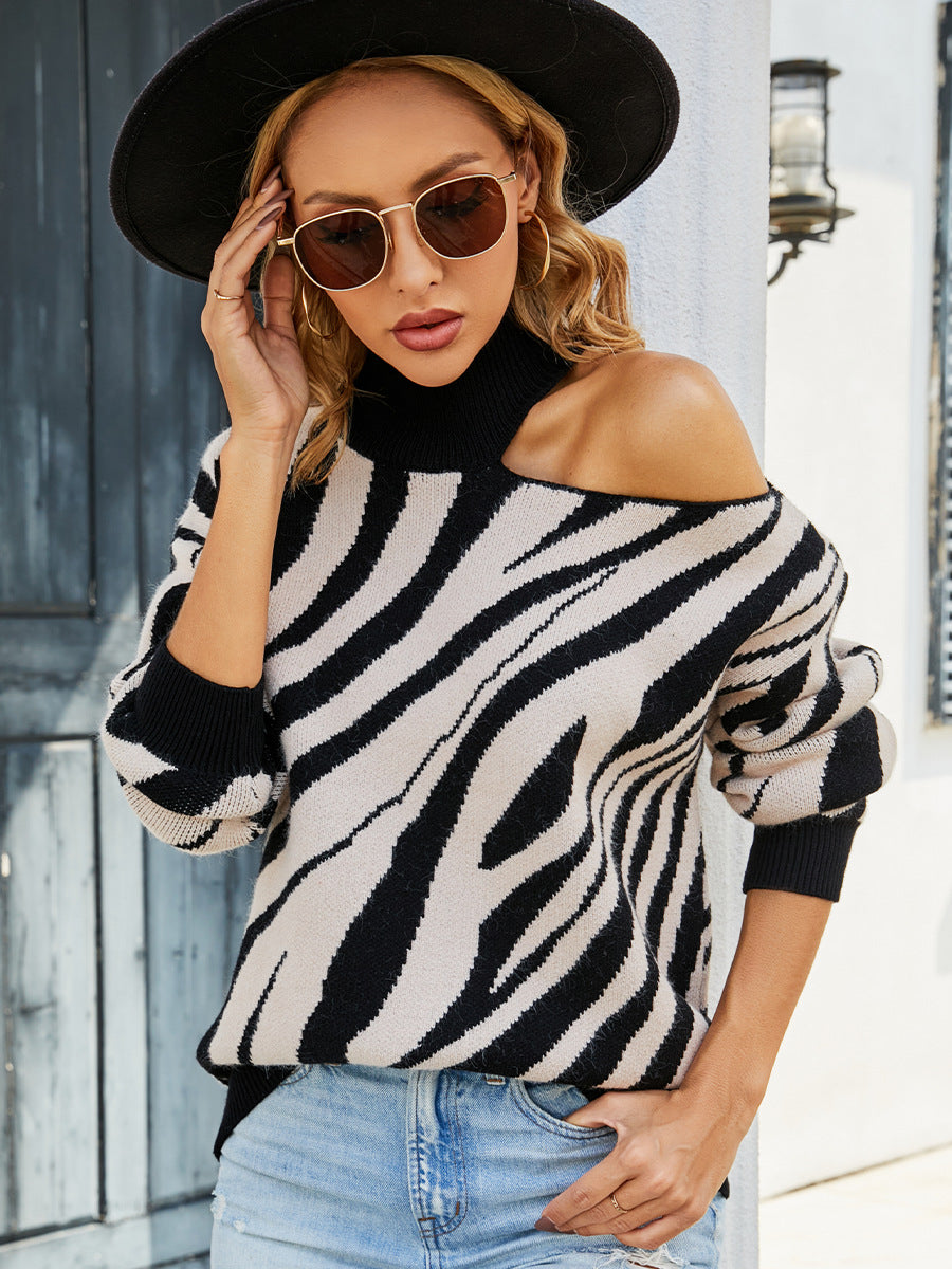 Damen Gemusterter Pullover mit asymmetrischem Ausschnitt und Rippstrick Stalluxe