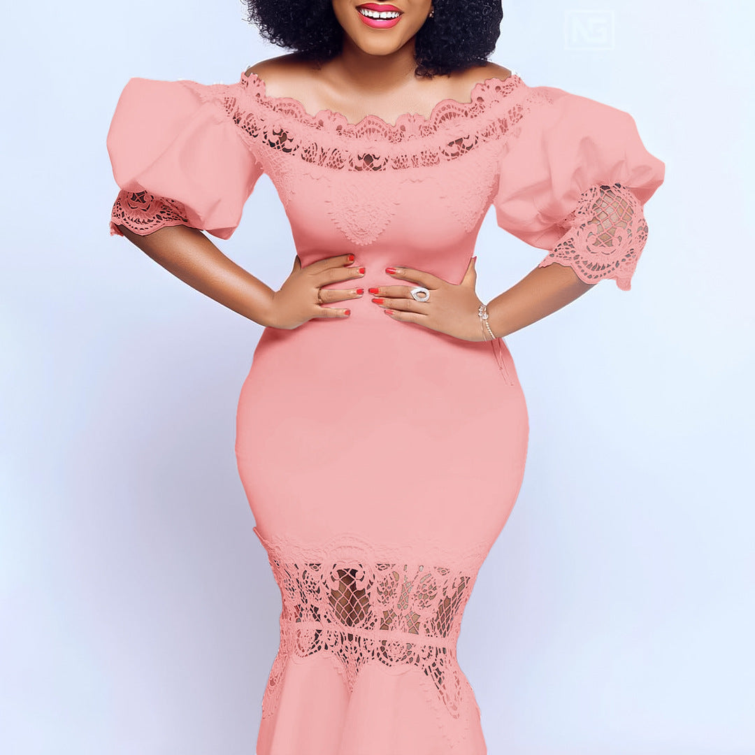 Damen Elegantes Off-Shoulder-Kleid mit Spitzendetails Stalluxe