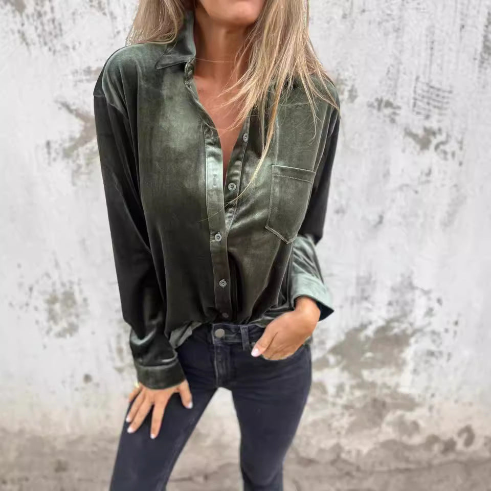 Women's Luxurious Velvet Button-Up Shirt Stalluxe