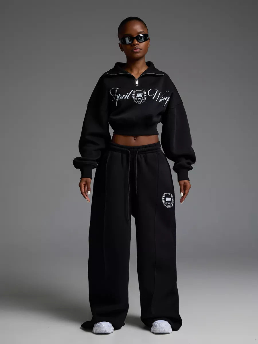 Damen modisches Sweatshirt mit Reißverschluss und weiten Jogginghose Stalluxe