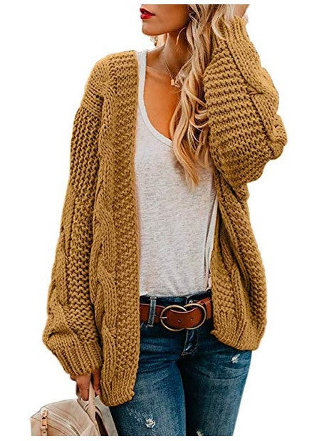 Damen Grobe Strickjacke mit lässigem Schnitt und detailliertem Zopfmuster Stalluxe