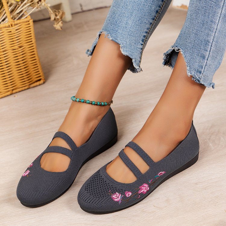 Damen Komfortable Ballerinas mit floralem Stickerei Stalluxe