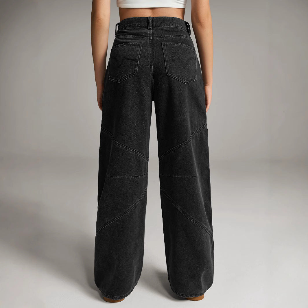 Damen Weit geschnittene Denim-Hose mit einzigartigen Nähten Stalluxe