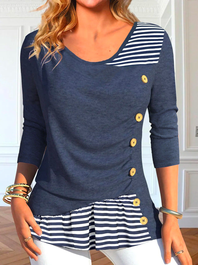 Damen Langarmshirt mit Knopfdetails und gestreiftem Saum Stalluxe