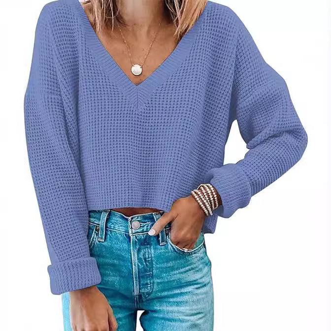 Damen lässiger V-Ausschnitt Pullover im Waffelmuster Stalluxe