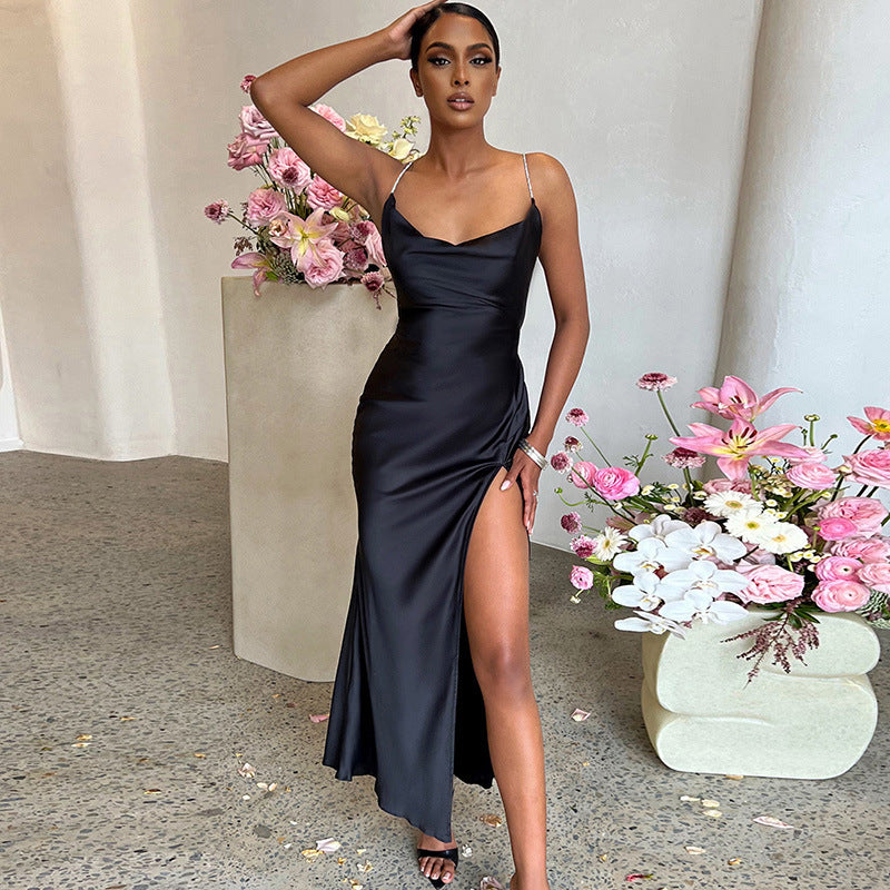 Damen Elegantes Maxikleid mit tiefem seitlichem Schlitz und verstellbaren Spaghettiträgern Stalluxe