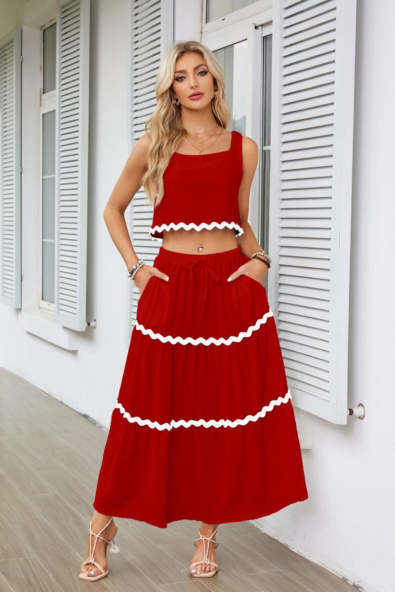 Damen Zweiteiliges Set mit Crop Top und Maxirock im Rüschenstil Stalluxe