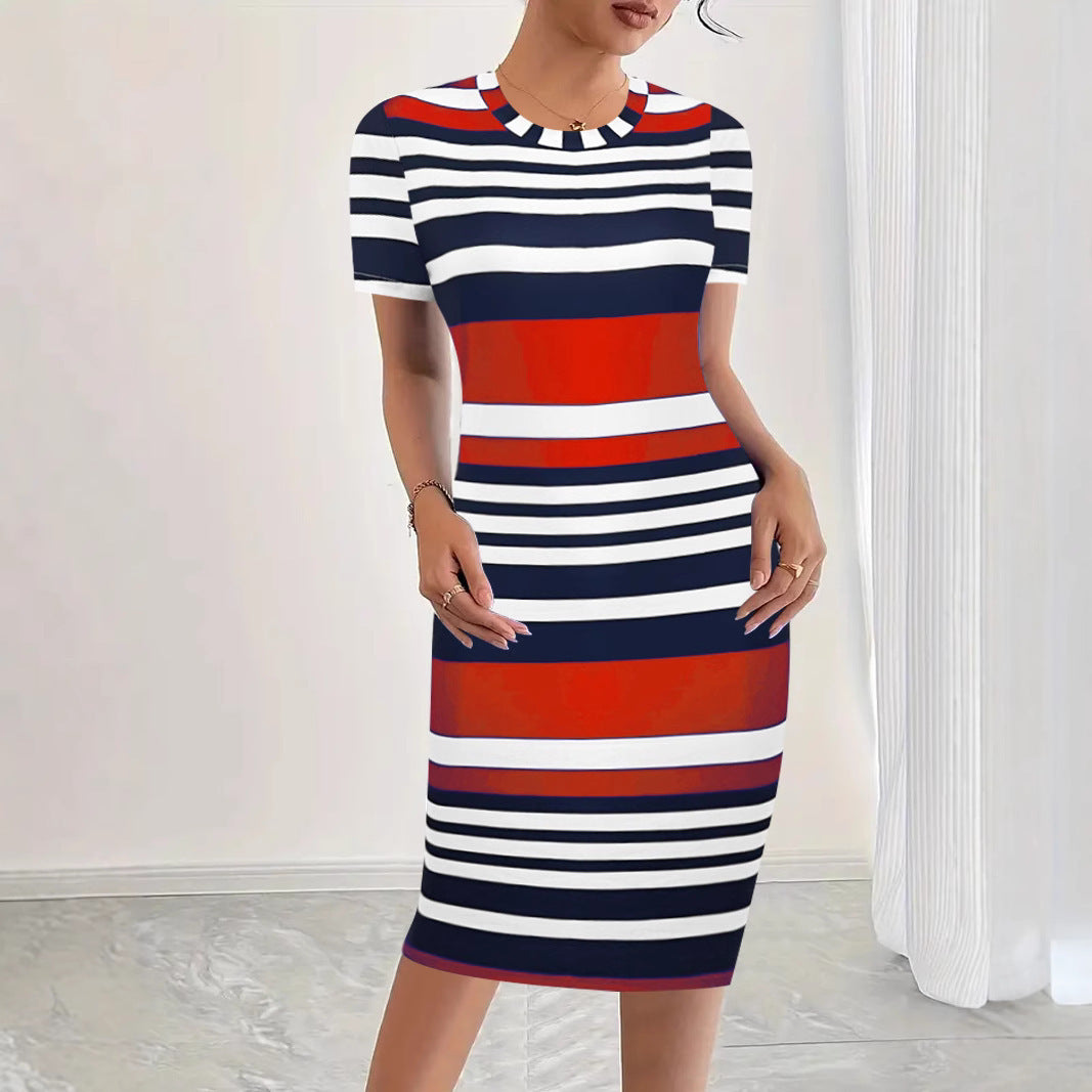 Damen gestreiftes Bodycon Midi Kleid Stalluxe