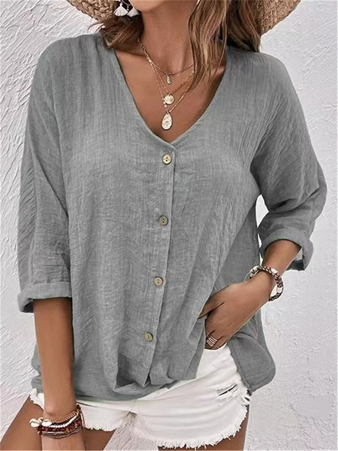 Damen lässige Bluse mit Knopfdetail und weitem Schnitt Stalluxe