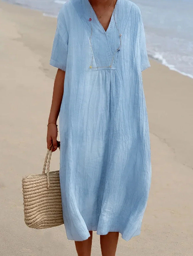 Damen Lässiges Strandkleid mit V-Ausschnitt und weit geschnittenem Design Stalluxe