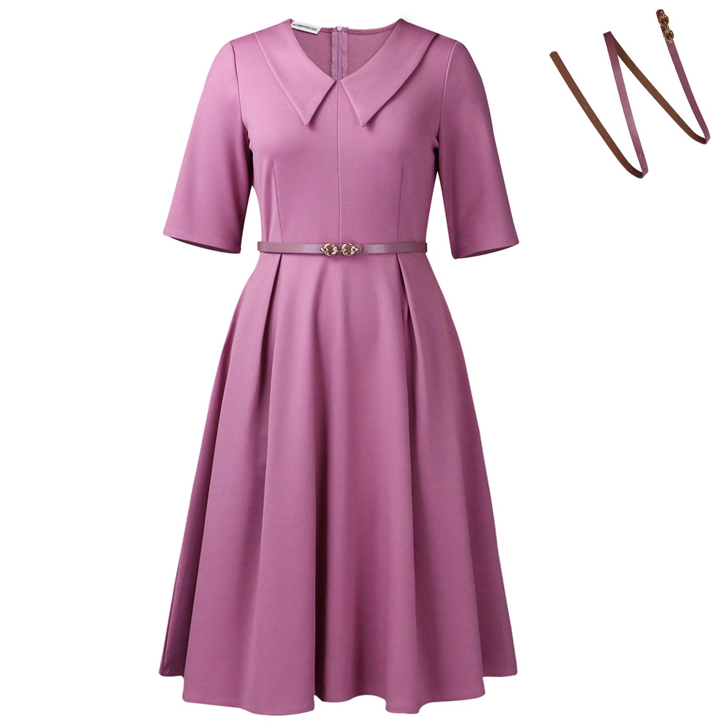 Damen Elegantes Skaterkleid mit Kragen und Taillengürtel Stalluxe