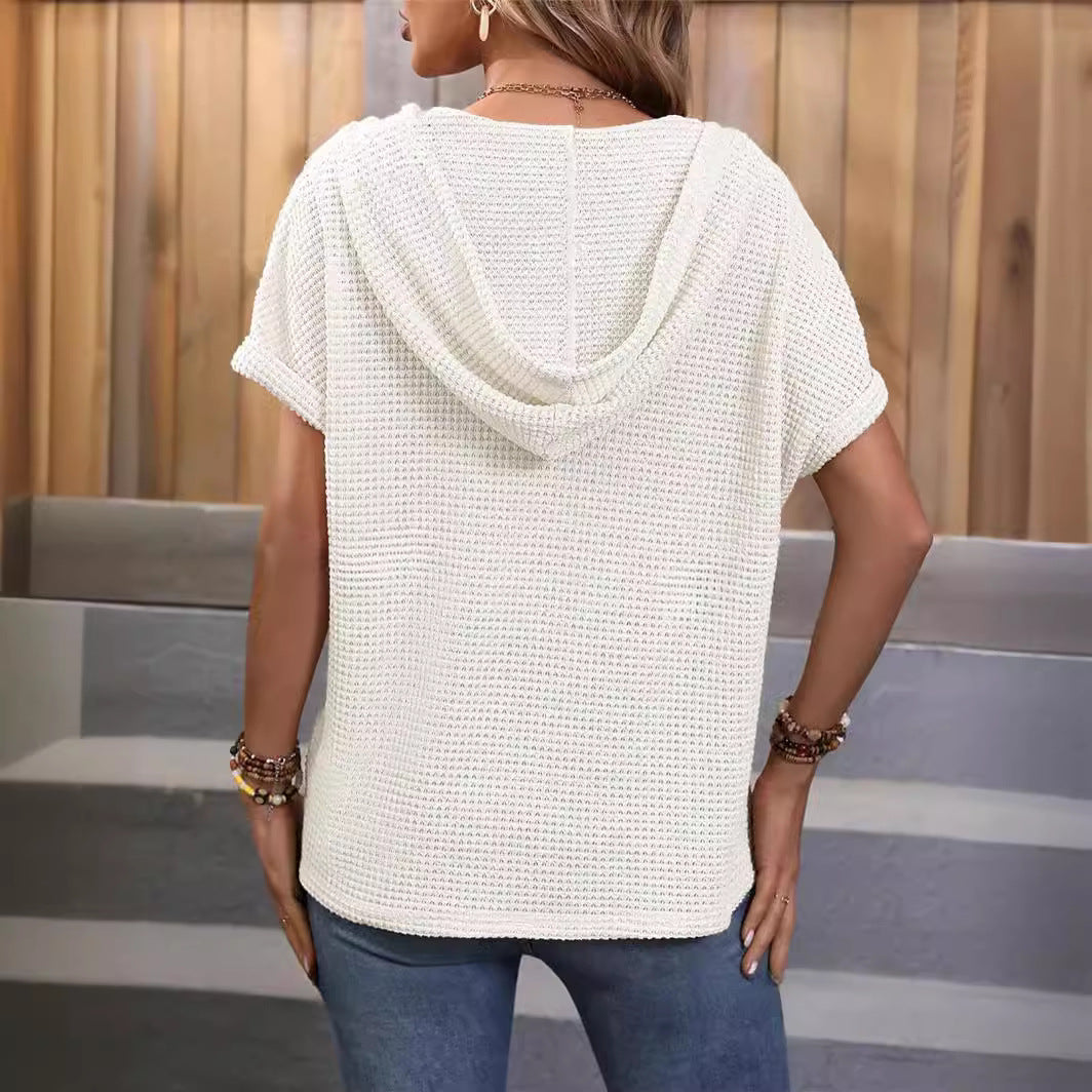 Damen lässiges Hoodie-Top mit Knopfleiste und Waffelstruktur Stalluxe