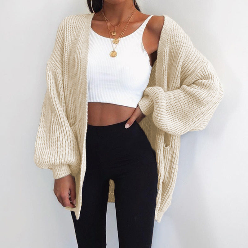 Damen Grober Strickcardigan mit ballonförmigen Ärmeln und lässigem Schnitt Stalluxe
